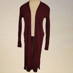 Boho Long Linen Cotton Blend Cardigan Deep Maroon S Free People Lettuce Stitch